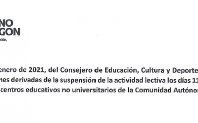 Suspensión de la actividad lectiva el 11 y 12 de enero