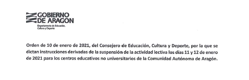 Suspensión de la actividad lectiva el 11 y 12 de enero